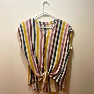 Cute striped top button up with tie attached to bottom